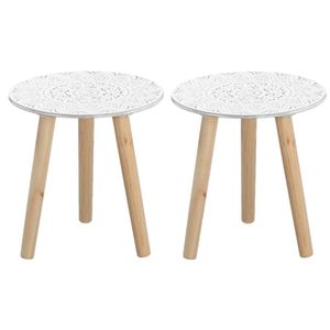 Set van 2x stuks bijzettafels rond hout wit/naturel 30 x 30 cm