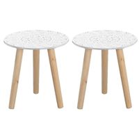 Set van 2x stuks bijzettafels rond hout wit/naturel 30 x 30 cm