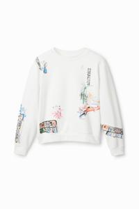 Sweatshirt met arty illustraties - WHITE - XXL