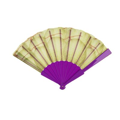 Spaanse handwaaier - suikermeloen geel/paars - polyester/kunststof - 23 x 40 cm