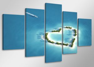 Schilderij - Liefdes eiland in de oceaan ,    100x50 cm.  5 luik, wanddecoratie