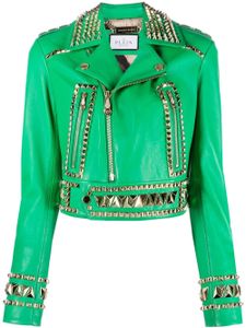 Philipp Plein veste de moto Gothic Plein à coupe crop - Vert