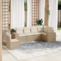 6-delige Loungeset met kussens poly rattan beige