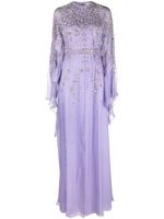 Dina Melwani robe longue en soie à fleurs brodées - Violet