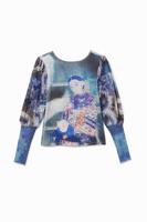 Arty T-shirt met pofmouwen - BLUE - XL - thumbnail