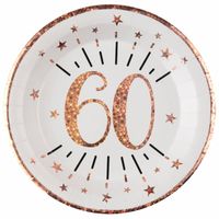 Santex Verjaardag feest bordjes leeftijd - 10x - 60 jaar - rose goud - karton - 22 cm - Feestbordjes