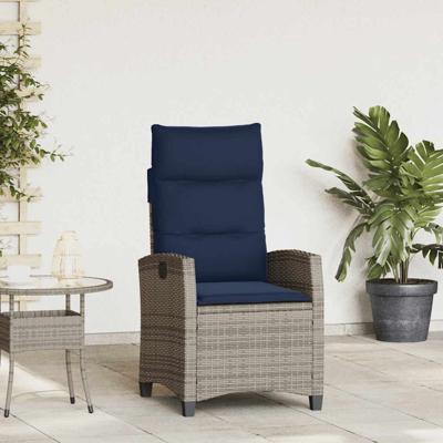Verstelbare tuinstoel met bijzettafel poly rattan grijs