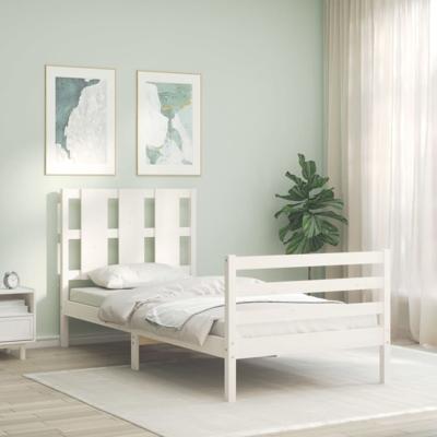 Bedframe met hoofdbord massief hout wit 90x200 cm