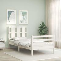 Bedframe met hoofdbord massief hout wit 90x200 cm