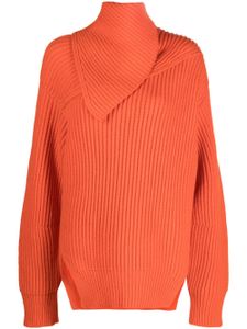 Jil Sander pull nervuré en laine à col à rabat - Orange