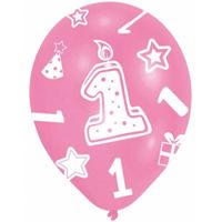 12x stuks roze ballonnen 1 jaar verjaardag feestartikelen - thumbnail