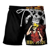 One Piece Aap D. Luffy Portgas D. Ace Strandshorts Board shorts Back To School Anime Harajuku Grafisch Kawaii Voor Voor Stel Voor heren Dames Volwassenen Back To School Heet stempelen Lightinthebox