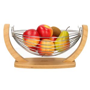 Fruitschaal/fruitmand hangend in voet hout/metaal 36 x 21 x 18 cm