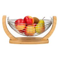 Fruitschaal/fruitmand hangend in voet hout/metaal 36 x 21 x 18 cm