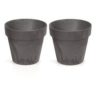 2x Kunststof bloempotten/plantenpotten betonlook 25 cm antraciet