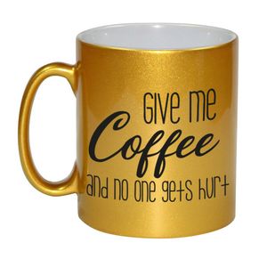 Give me coffee cadeau koffiemok / theebeker goud 330 ml voor koffieliefhebber   -