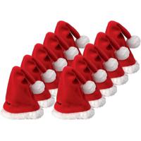 Mini kerstmuts - 10x - rood - 12 x 20 cm - polyester - voor knuffels/poppen