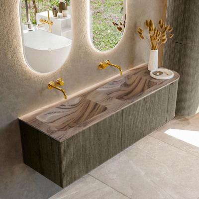 Badmeubel Mondiaz Kurve-Dlux | 155 cm | Meubelkleur Shadow | Wastafelkleur Sombra | Solid surface | Dubbel / Links spoelbak | Zonder kraangat(en)