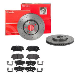 Remmenset, remschijf BREMBO, Remschijftype: Geperforeerd / Geventileerd, Inbouwplaats: Vooras, u.a. für Hyundai, KIA