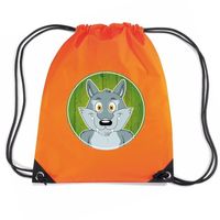 Wolf dieren trekkoord rugzak / gymtas oranje voor kinderen - thumbnail