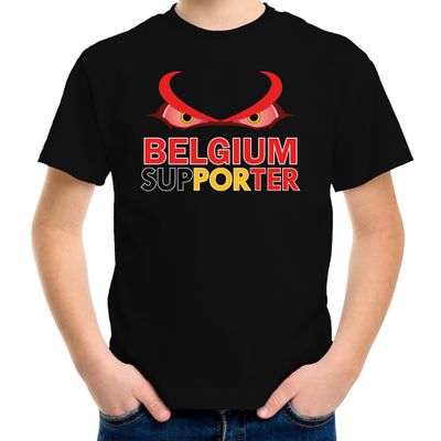 Belgium supporter fan t-shirt zwart EK/ WK voor kinderen Belgium supporter fan t-shirt zwart EK/ WK voor kinderen