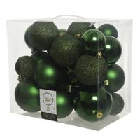 26x stuks kunststof kerstballen donkergroen (pine) 6-8-10 cm glans/mat/glitter - Kerstbal