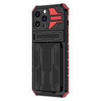 iPhone 13 Pro hoesje - Backcover - Rugged Armor - Kickstand - Extra valbescherming - TPU - Zwart/Rood