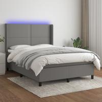 Boxspring met matras en LED stof donkergrijs 140x190 cm