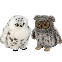 Uilen vogels zachte pluche knuffels 2x stuks - Oehoe uil en Sneeuwuil van 18 cm - thumbnail