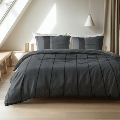 Dekbedovertrek Flanel Kees - Antraciet - Lits-Jumeaux (240x220 Cm) - Grijs & Antraciet & Meerkleurig Flanel - Strepen - Sleeptime Elegance - Dekbed-Discounter.nl