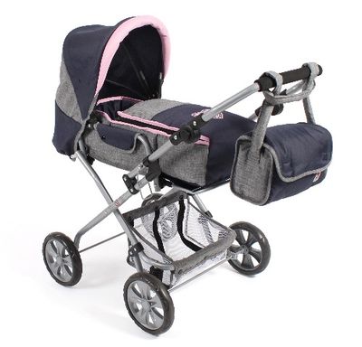 Luxe poppenwagen Bambina - Melange Navy Grijs Luxe poppenwagen Bambina - Melange Navy Grijs