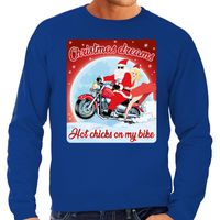 Foute kersttrui voor motorliefhebbers hot chicks blauw heren Foute kersttrui voor motorliefhebbers hot chicks blauw heren