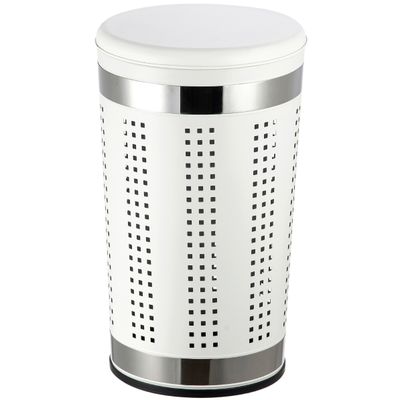 Wasmand Dubai- rvs metaal - witte deksel - 46 liter compartiment - 35 x 60 cm