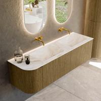 Badmeubel Mondiaz Kurve-Dlux | 155 cm cm | Meubelkleur Dusk | Wastafelkleur Frappe | Solid surface | Dubbel / Rechts spoelbak | Zonder kraangat(en)