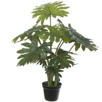 Groene gatenplant Philodendron Selloum kunstplant in zwarte kunststof pot 55 cm - thumbnail