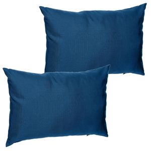 Set van 2x stuks bank/sier/tuin kussens voor binnen en buiten in de kleur indigo blauw 30 x 50 x 10