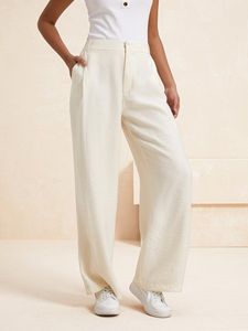 Plain Cotton-Blend Loose Casual Pants With No