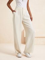 Plain Cotton-Blend Loose Casual Pants With No - thumbnail