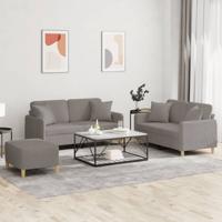 3-delige Loungeset met kussens stof taupe