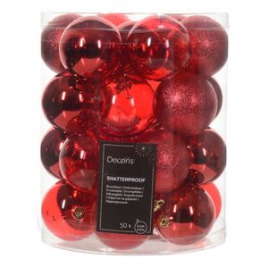 Kerstballen - 50x stuks - 6 cm - kunststof - rood