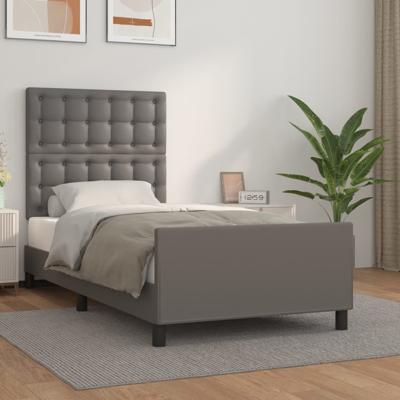 Bedframe met hoofdbord kunstleer grijs 100x200 cm