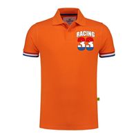 Grote maten racing 33 coureur supporter / race fan luxe poloshirt met logo op borst 200 grams oranje - thumbnail