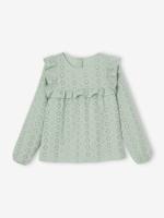 Blouse met ruches van Engels borduurwerk meisje saliegroen