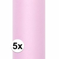 5x Rollen tule stof licht roze 15 cm breed