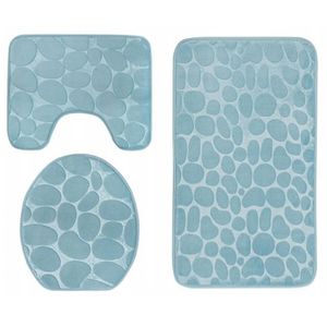 Homely luxe 3 delige badkamermatten set met antislip - toilet badkamer wc bril mat - TR-6 3D stone look turquoise