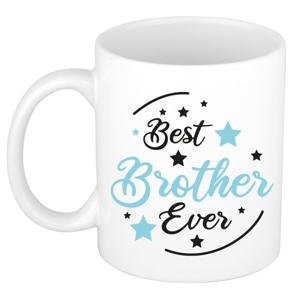 Cadeau koffie/thee mok voor broer - blauw - de beste - keramiek - 300 ml   -