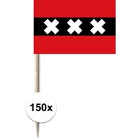 150x Vlaggetjes prikkers Amsterdam 8 cm hout/papier   -