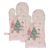 HAES DECO - Set van 2 Ovenwanten voor een Kind - 12x21 cm - 100% Katoen - Pastel Nutcracker