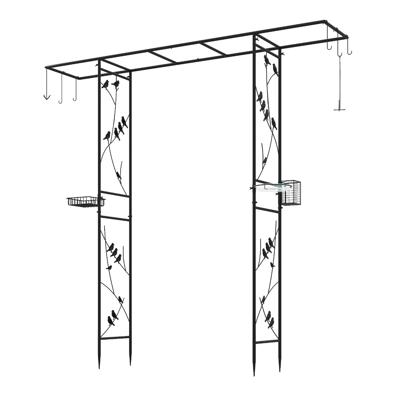 213 cm Tuinpaviljoen Voederstation Stevige Tuinboog Met Waterbak Gaasbakje Vetdispenser En Ophangset Metalen Boog