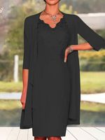 Elegant Plain Lace Stitching Vest Knitted Dress & Cardigan Two-piece Set - thumbnail